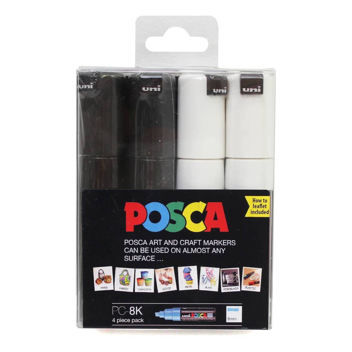 Posca PC-8K Acrylic Paint Markers Black & White Colour 8mm Set Of 4