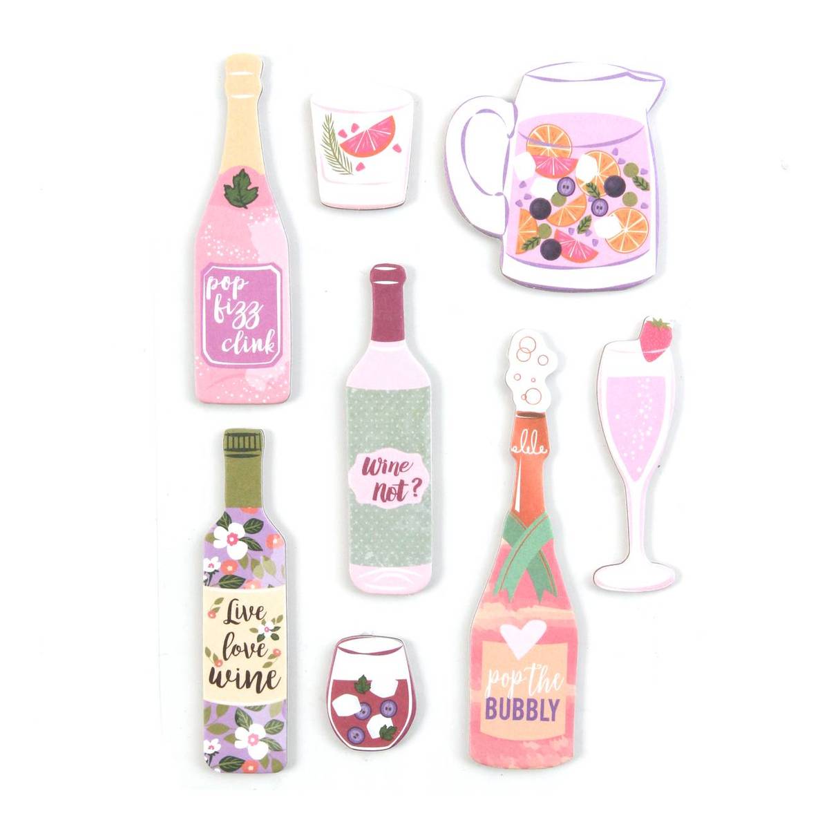 Pink Drinks Chipboard Stickers 8 Pack