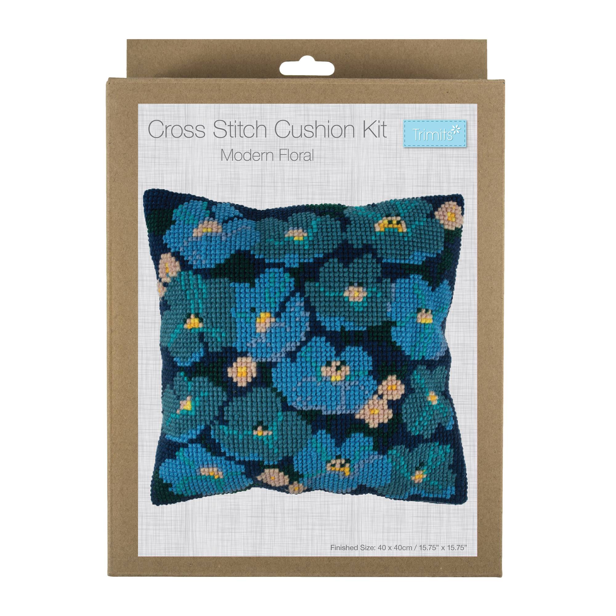 Trimits Floral Cross Stitch Cushion Kit 40cm x 40cm Hobbycraft