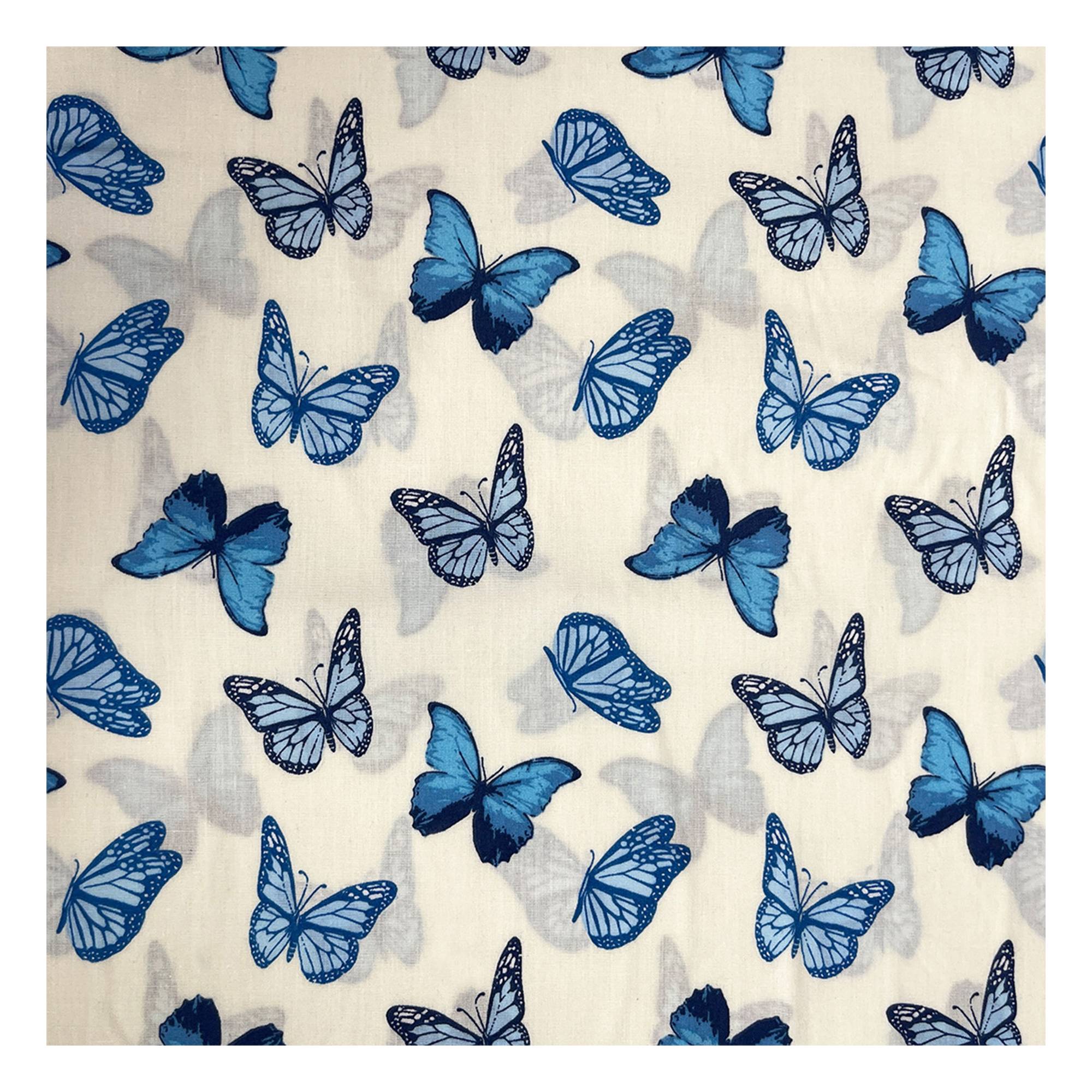 Blue Butterflies Polycotton Fabric by the Metre