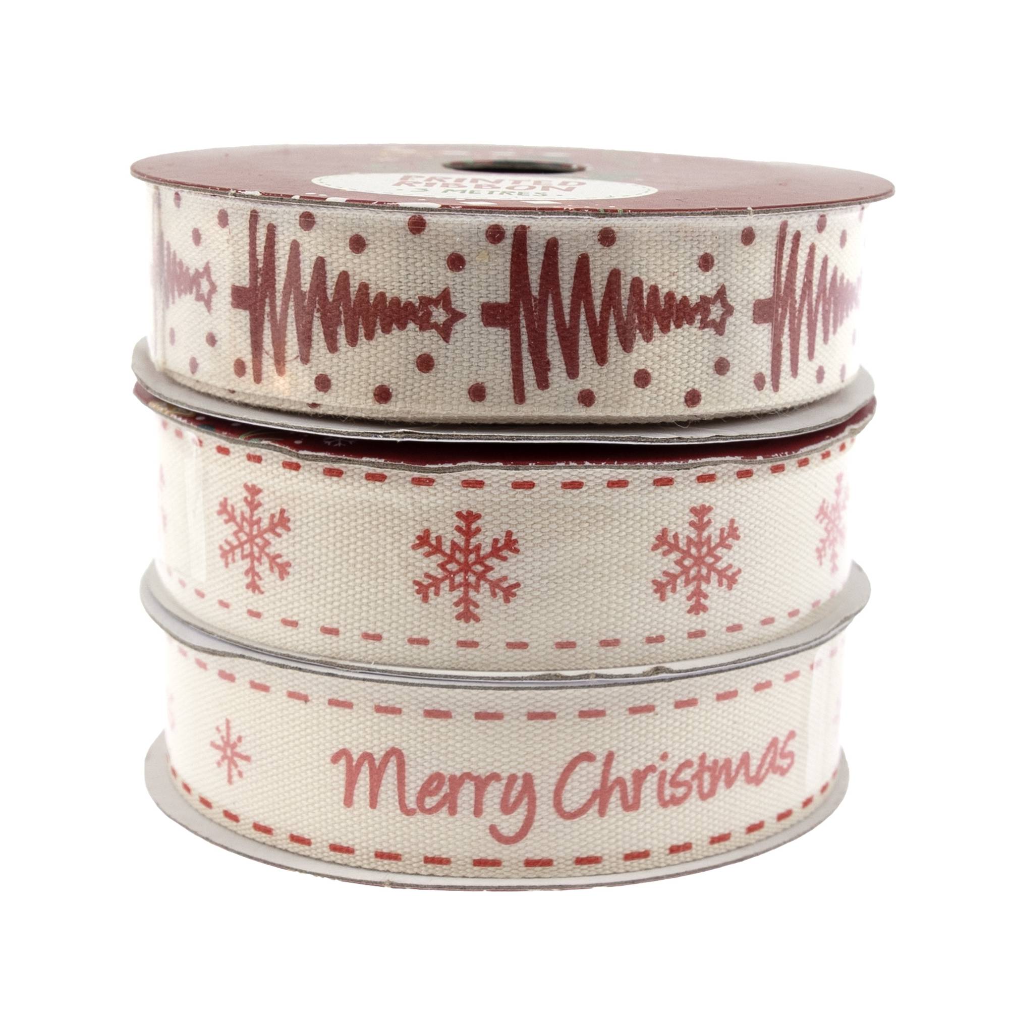 Xmas Rippon Red Christmas Printed Ribbons 15mm x 3m 3 Pack | Hobbycraft