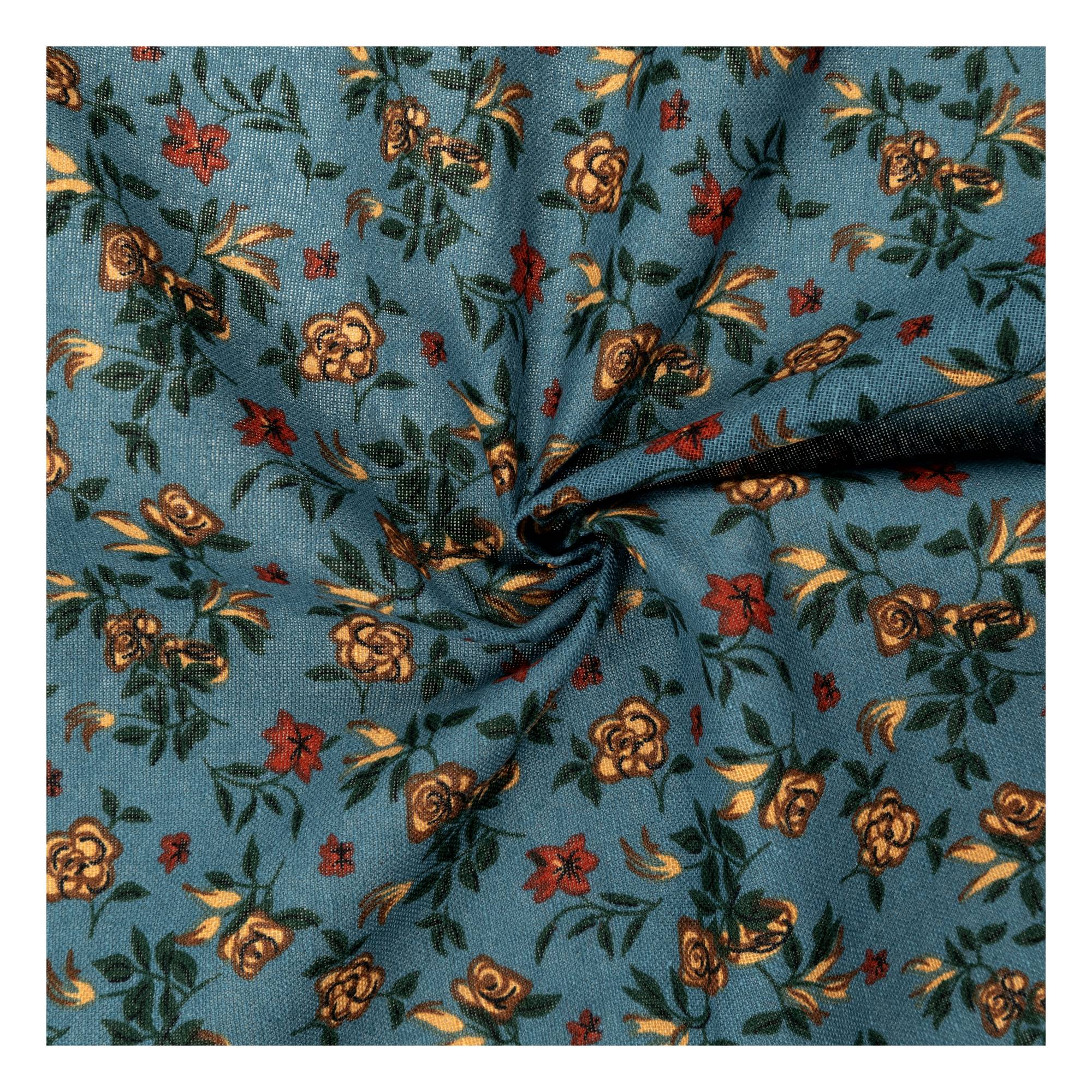 Blue Floral Print Linen Look Fabric by the Metre | Hobbycraft