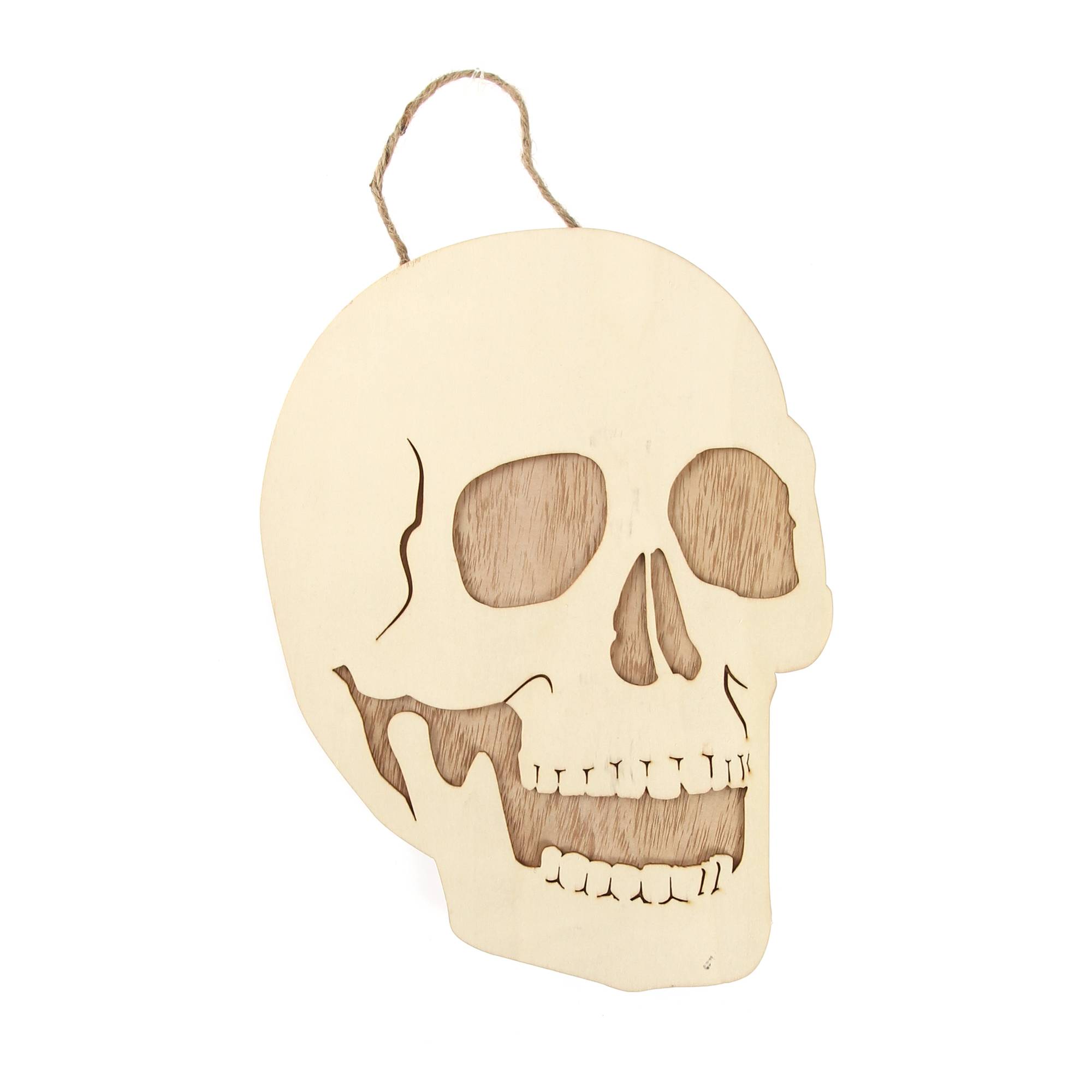 Hanging Wooden Skull Decoration 30cm Hobbycraft