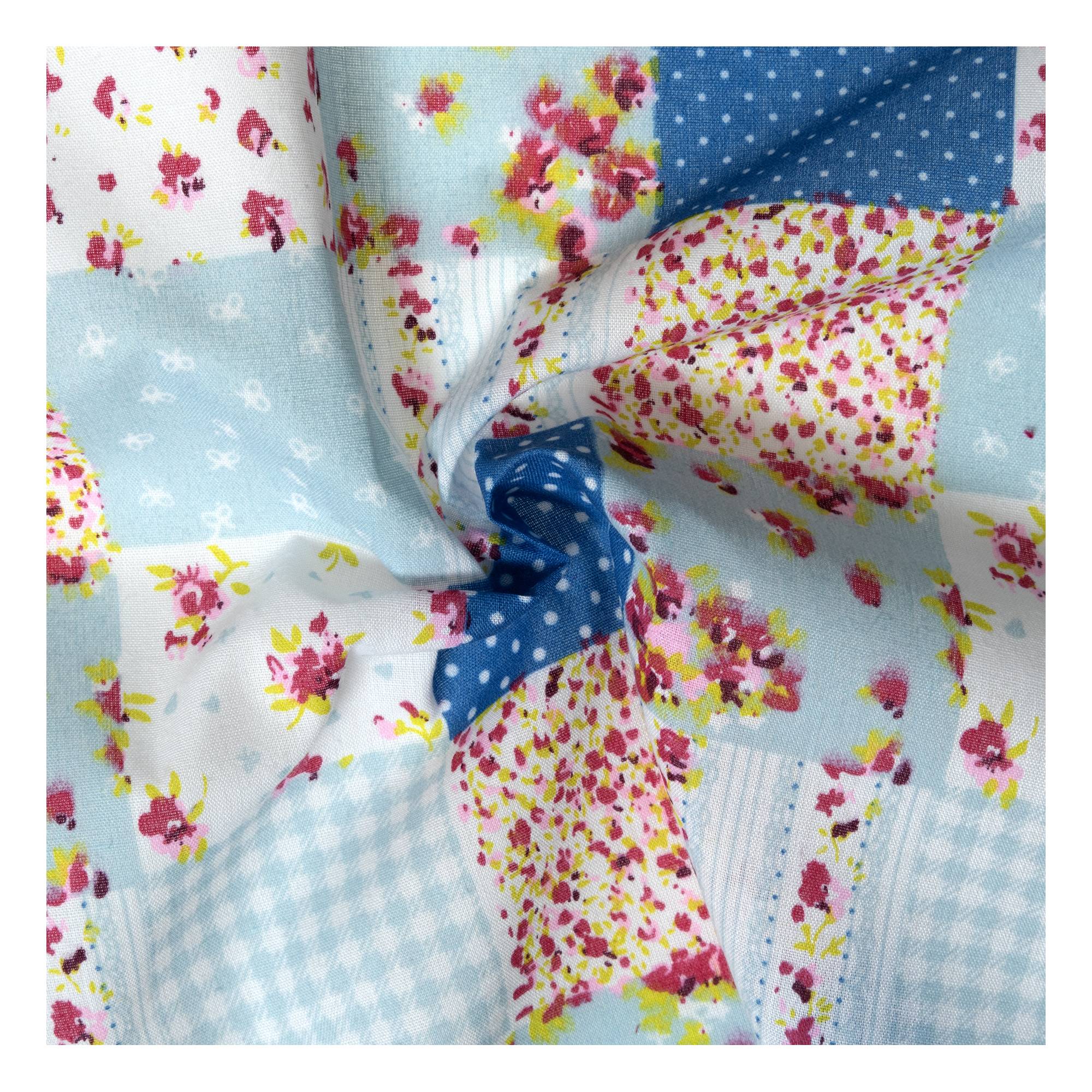 Blue Patchwork Print Polycotton Fabric by the Metre | Hobbycraft