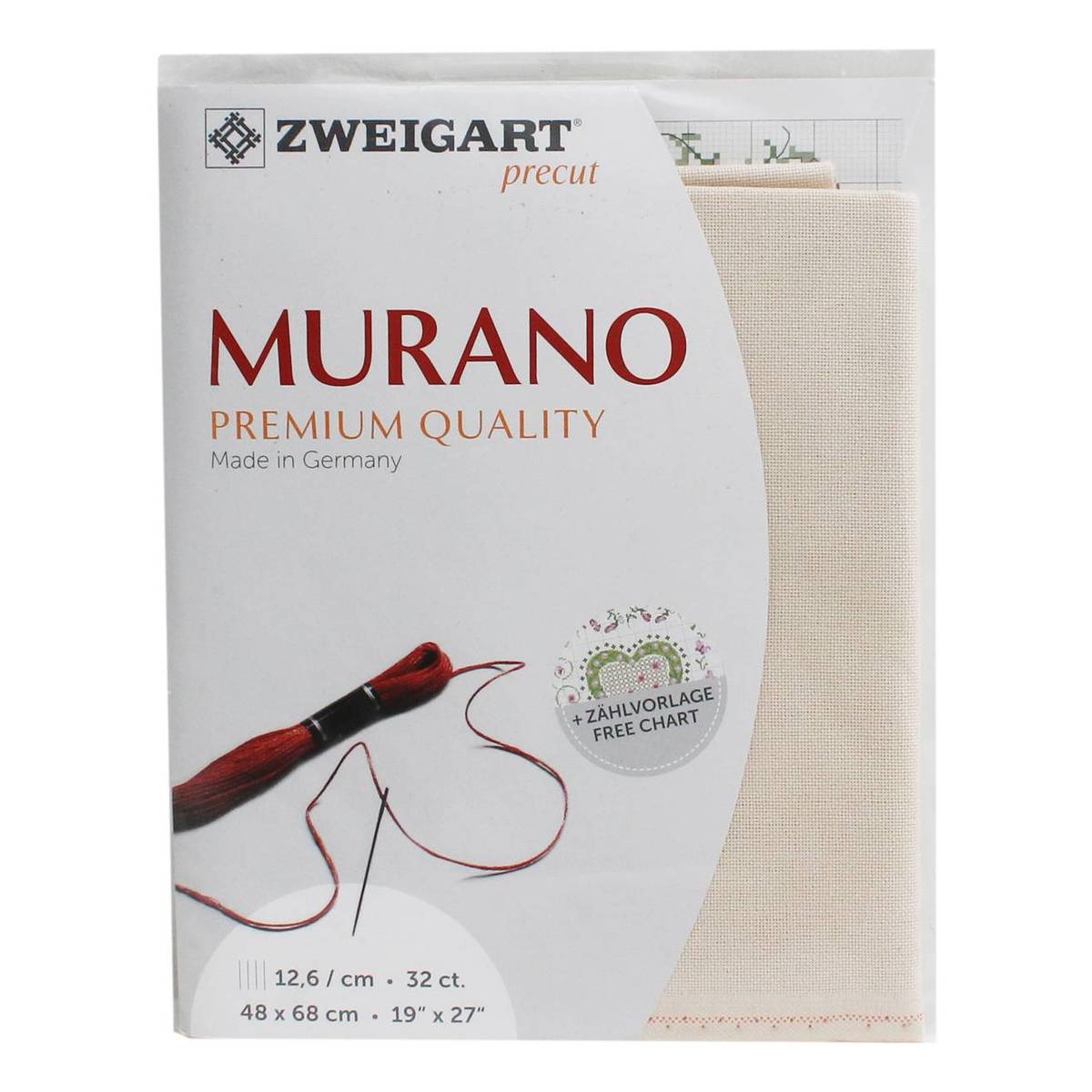Zweigart Precut Murano Lugana Stoff - 48x68cm, Farbe 9033, Kompakter Zuschnitt
