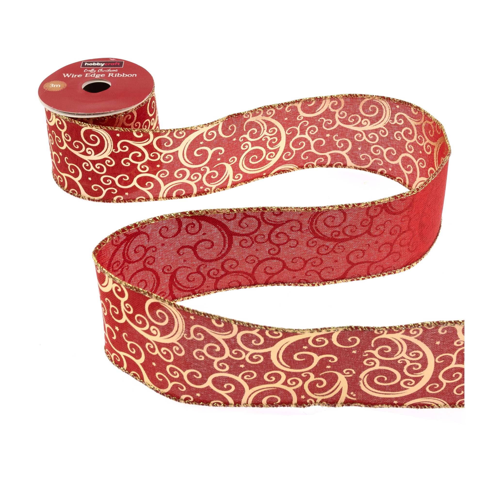 Gold Filigree Wire Edge Ribbon 63mm x 3m Hobbycraft