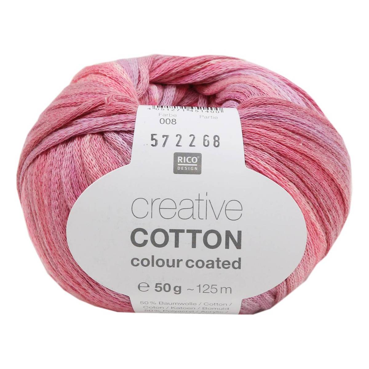 Rico Berry Mix Creative Cotton Colour Coated Yarn 50g Hobbycraft