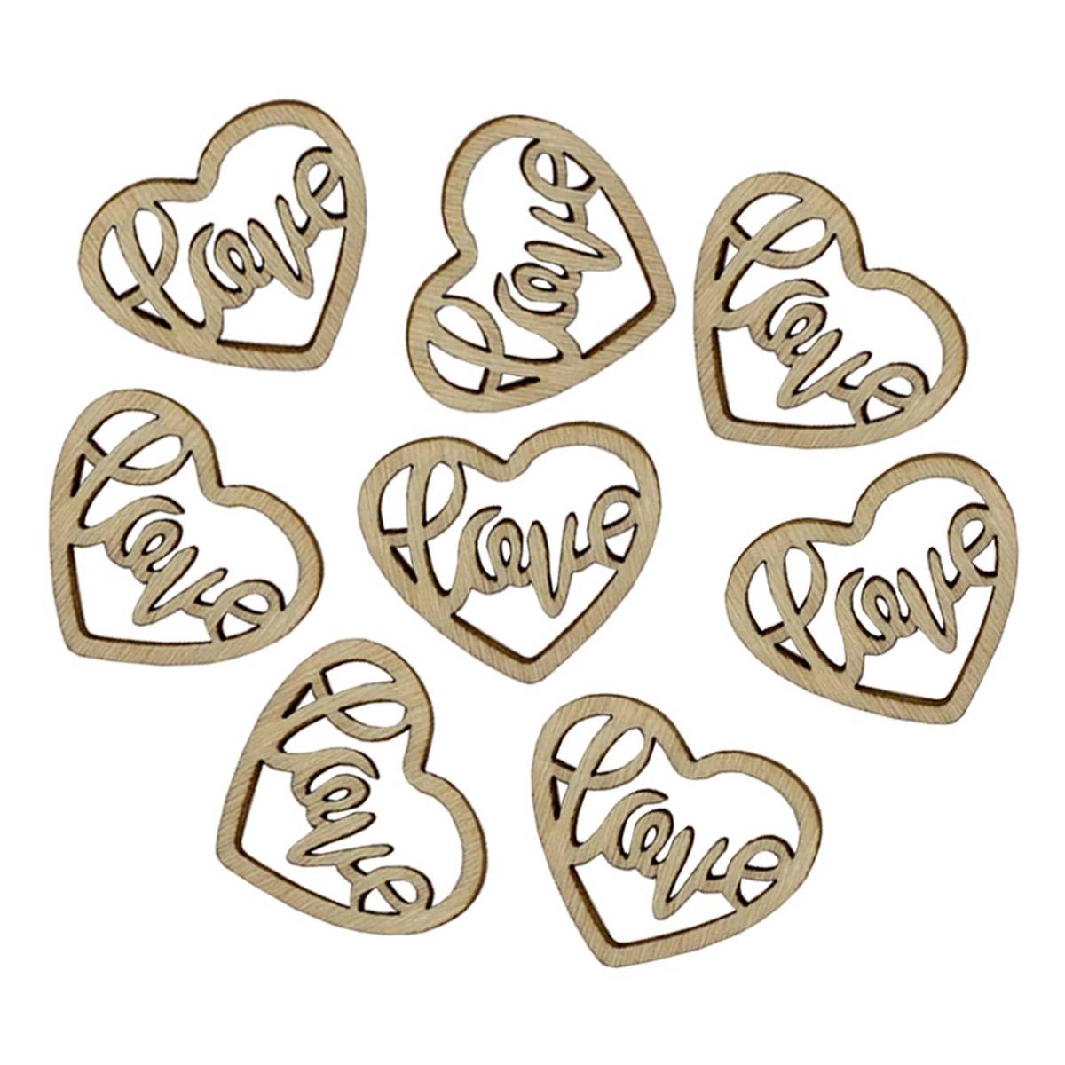 WOOD EMBELLISHMENT CRAFT TABLE CONFETTI GIFT TOPPER PP 25MM 100 500 HEART WE DO 