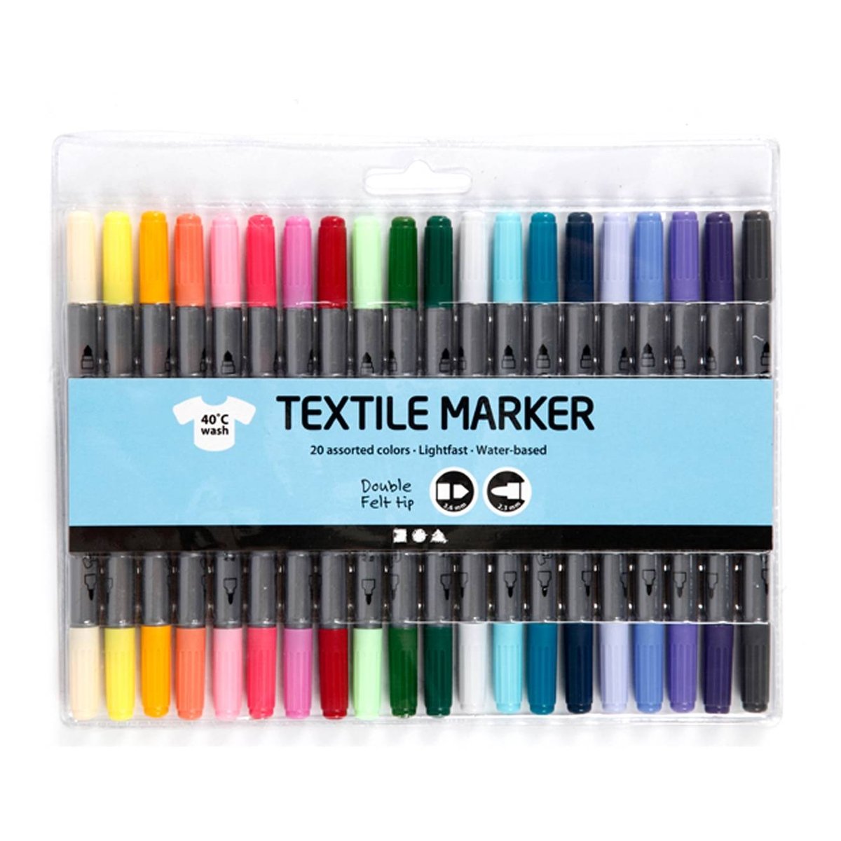20 Pastel Colors Dual Tip Fabric & T-Shirt Marker Set - Chisel