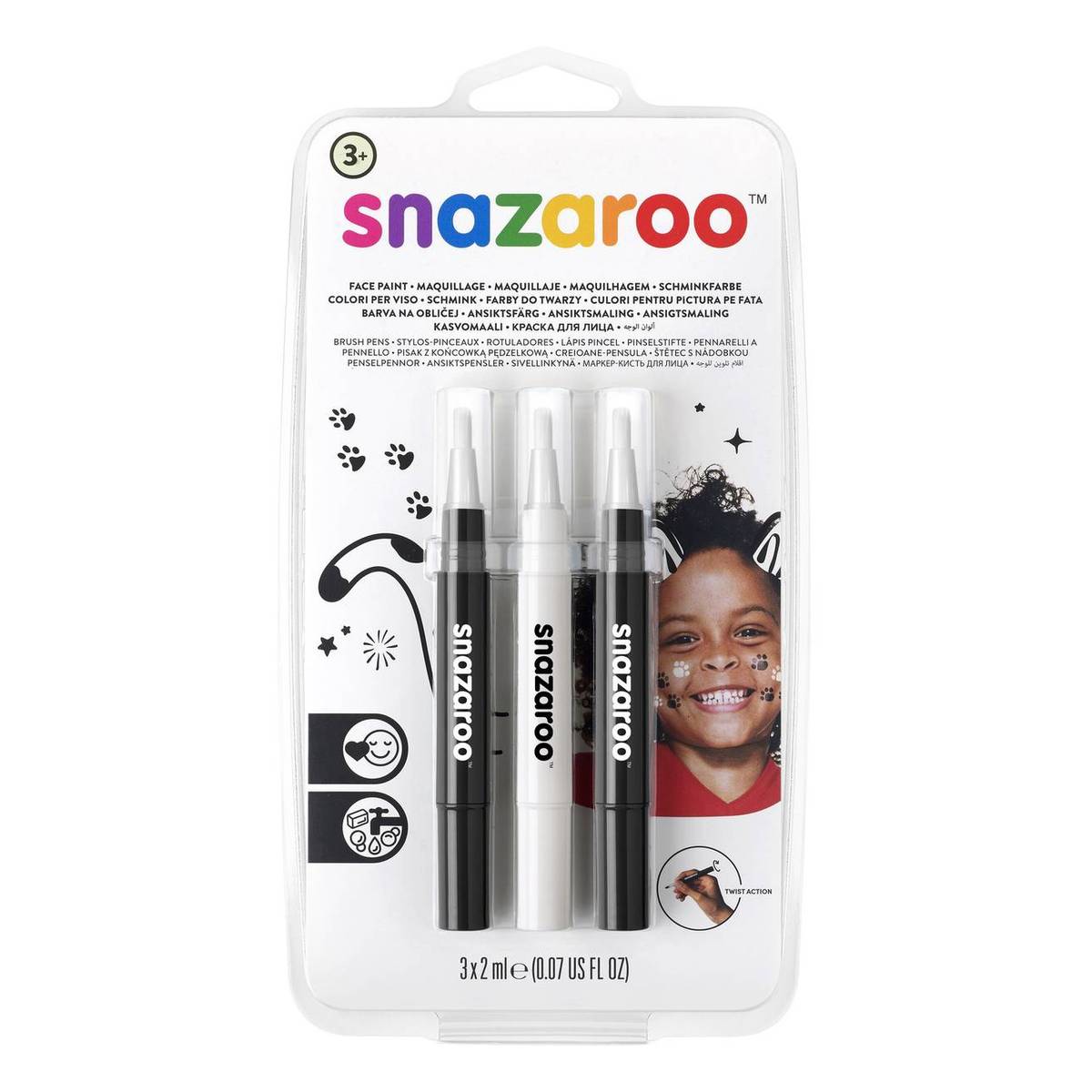 Snazaroo Monochrome Brush Pen Face Paint 3 Pack Hobbycraft