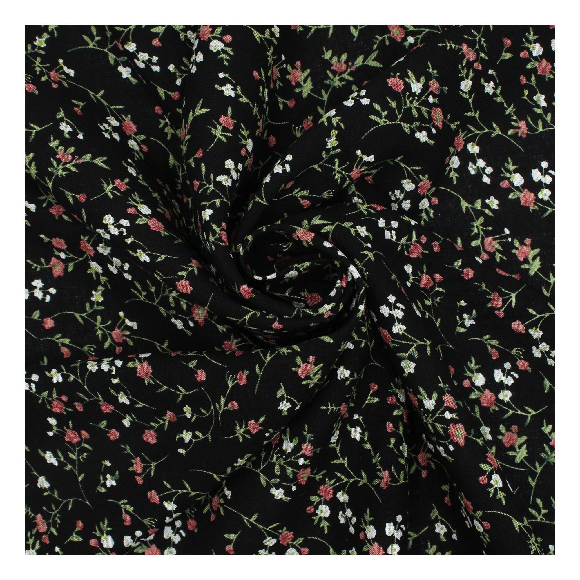 Black Spring Florals Viscose Print Fabric by the Metre | Hobbycraft