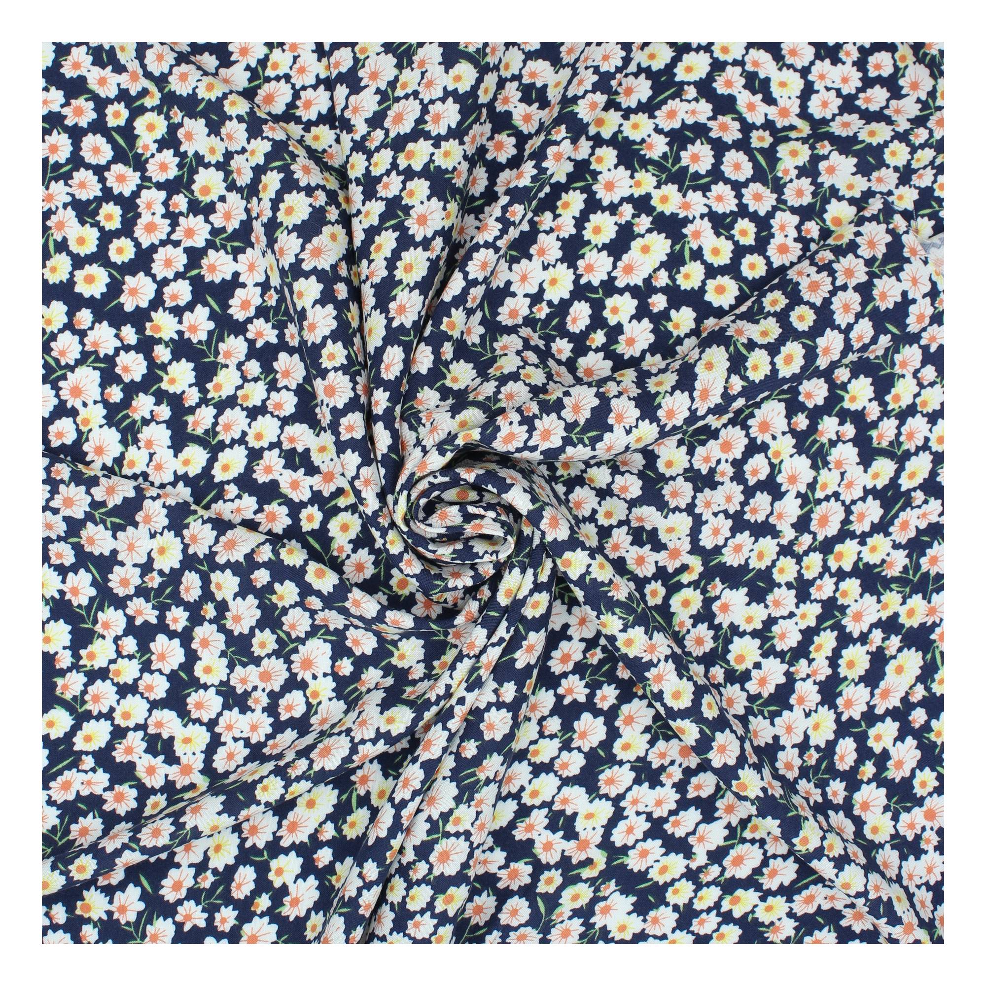 Navy Floral Print Viscose Fabric by the Metre | Hobbycraft