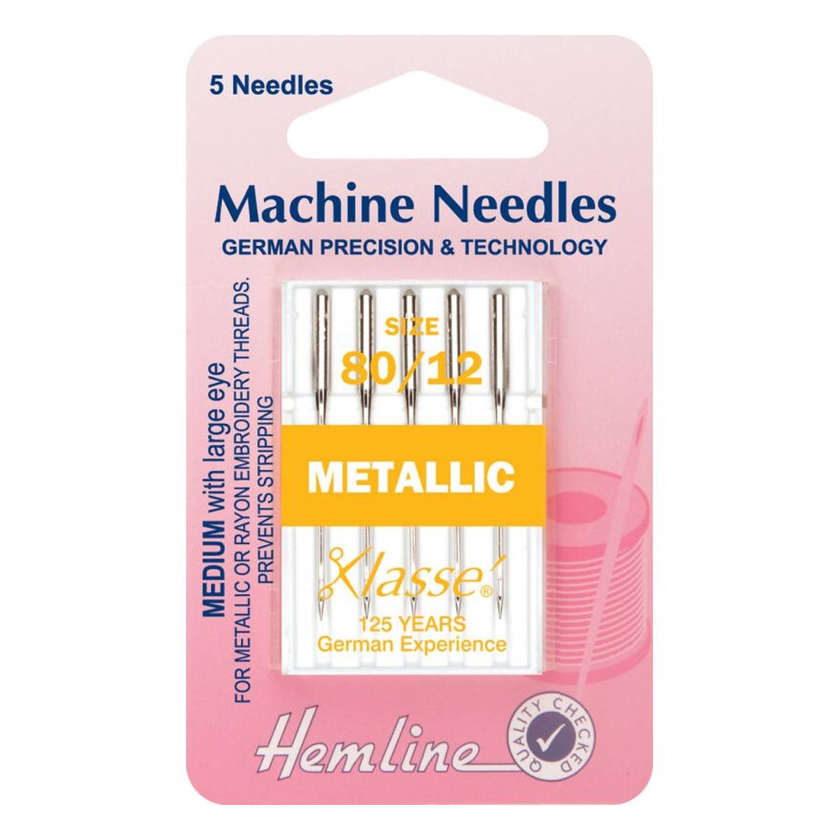Hemline Nähmaschinennadeln Für Metallgarne – 80/12, 5 Stück, Großes Öhr