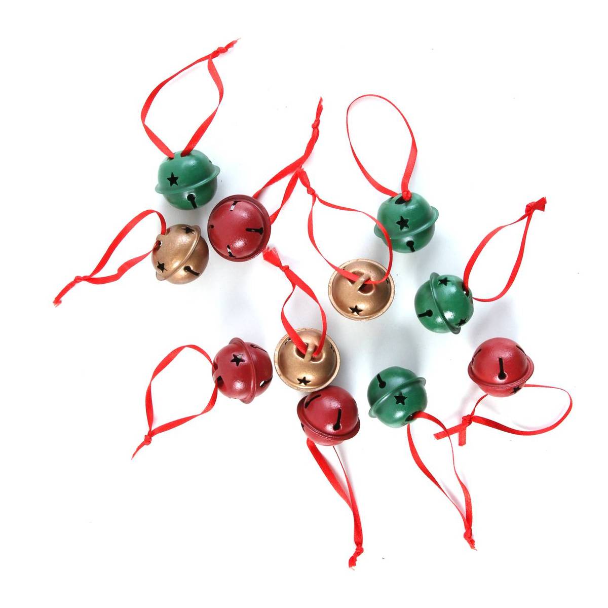 Red Gold and Green Christmas Jingle Bells 12 Pack Hobbycraft